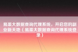 易渠大数据查询代理系统，开启您的副业新天地（易渠大数据查询代理系统登录）