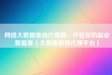 网络大数据查询代理商，开启你的副业新篇章（大数据查询代理平台）