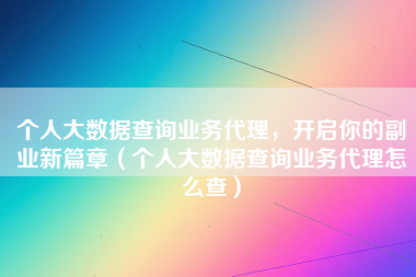 个人大数据查询业务代理，开启你的副业新篇章（个人大数据查询业务代理怎么查）