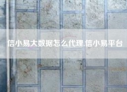 信小易大数据怎么代理,信小易平台