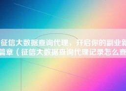 征信大数据查询代理，开启你的副业新篇章（征信大数据查询代理记录怎么查）