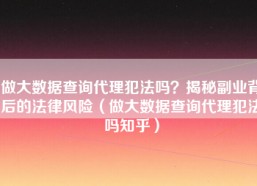 做大数据查询代理犯法吗？揭秘副业背后的法律风险（做大数据查询代理犯法吗知乎）