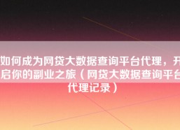 如何成为网贷大数据查询平台代理，开启你的副业之旅（网贷大数据查询平台代理记录）