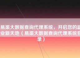 易渠大数据查询代理系统，开启您的副业新天地（易渠大数据查询代理系统登录）