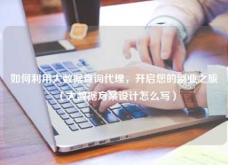 如何利用大数据查询代理，开启您的副业之旅（大数据方案设计怎么写）