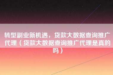 转型副业新机遇，贷款大数据查询推广代理（贷款大数据查询推广代理是真的吗）