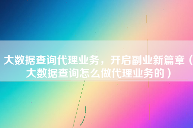 大数据查询代理业务，开启副业新篇章（大数据查询怎么做代理业务的）