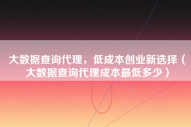 大数据查询代理，低成本创业新选择（大数据查询代理成本最低多少）