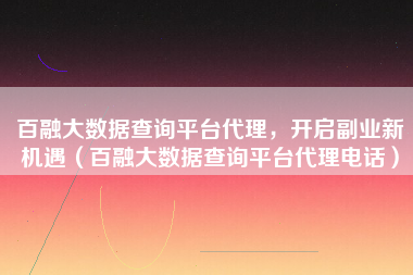 百融大数据查询平台代理，开启副业新机遇（百融大数据查询平台代理电话）